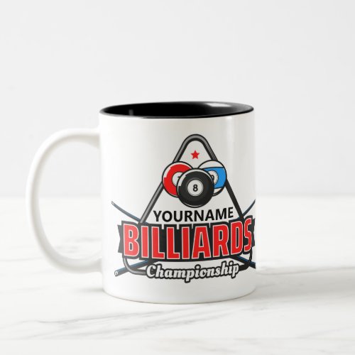 Personalized NAME Billiards 8 Ball Pool Cue Rack  Two_Tone Coffee Mug
