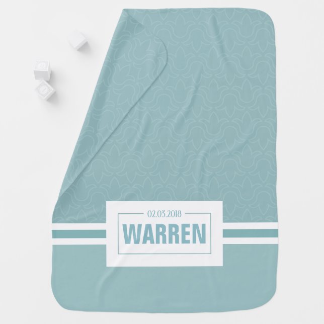 Personalized name birth date baby blue boy stripes blanket (In Situ)