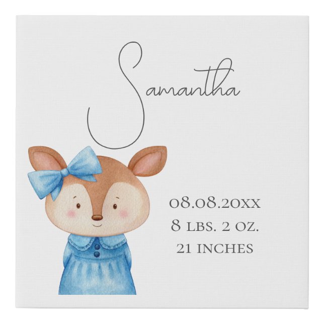 Personalized Name Birth Stats Nursery Faux Canvas Print (Front)