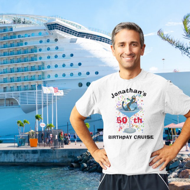 Personalized Name Birthday Cruise Cocktail Anchor T-Shirt (Creator Uploaded)