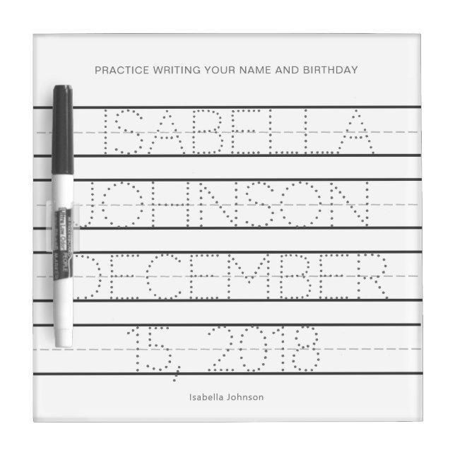 Personalized Name Birthday Handwriting Black Trace Dry Erase Board (Front)