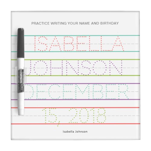 Personalized Name Birthday Handwriting Practice Dry Erase Board