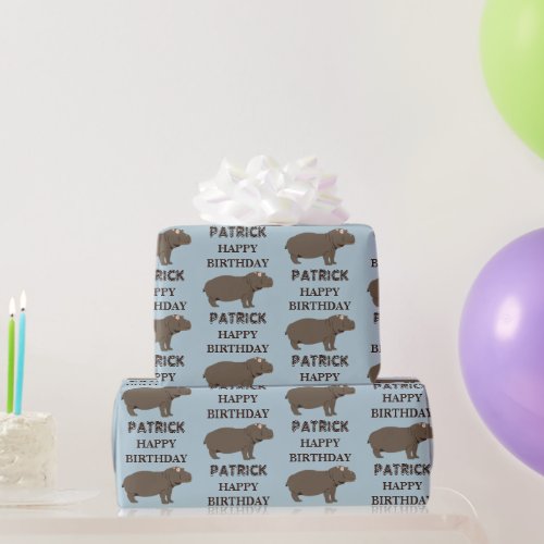 Personalized Name Birthday Hippopotamus Hippo Wrapping Paper