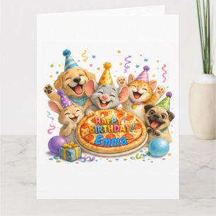 Personalized Name Birthday Pizza Party Animals Card
