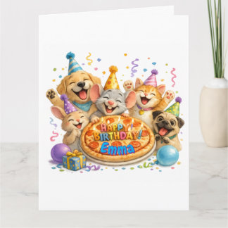 Personalized Name Birthday Pizza Party Animals Card