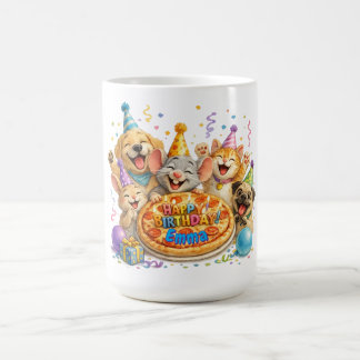Personalized Name Birthday Pizza Party Animals Coffee Mug