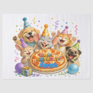 Personalized Name Birthday Pizza Party Animals Tissue Paper