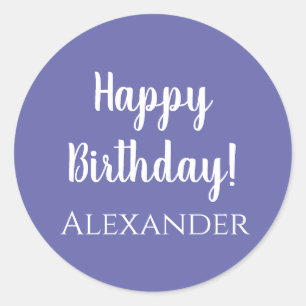 Personalized Name Birthday Purple Happy Birthday Classic Round Sticker