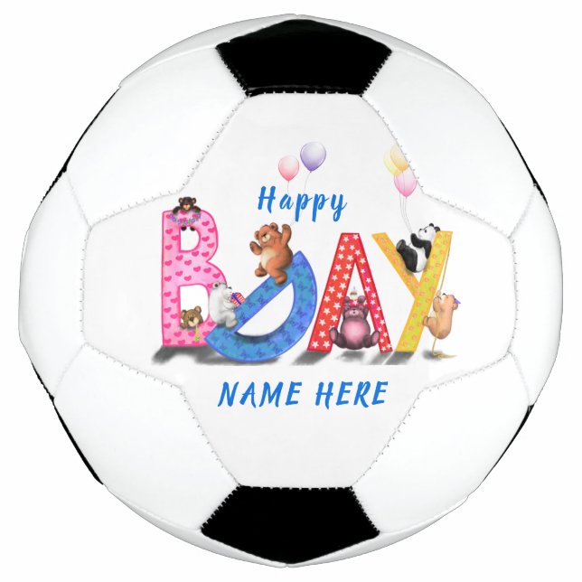 Personalized Name Birthday Soccer Ball Bear Party (Front)