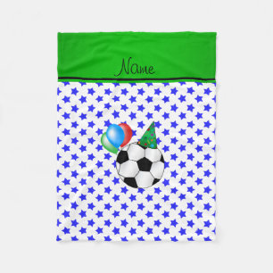 Personalized name birthday soccer blue stars fleece blanket