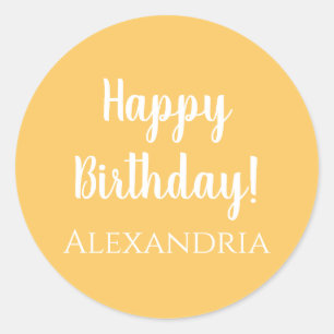 Personalized Name Birthday Yellow Happy Birthday Classic Round Sticker