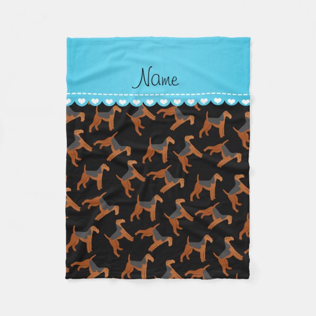 Personalized name black airedale terriers dogs fleece blanket (Front)