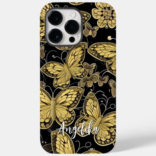  Personalized Name Black and Gold Butterflies Case_Mate iPhone 14 Pro Max Case