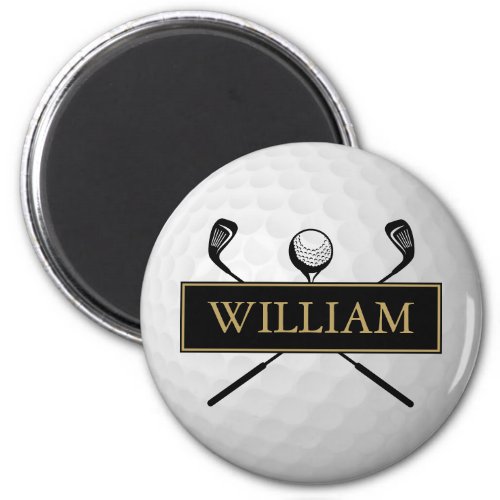 Personalized Name Black And Gold Golf Ball  Magnet