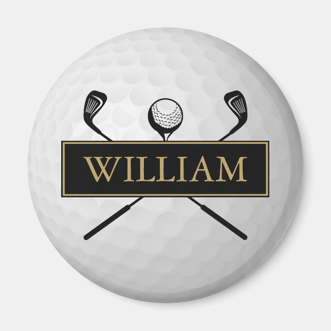 Personalized Name Black And Gold Golf Ball  Magnet (Front)