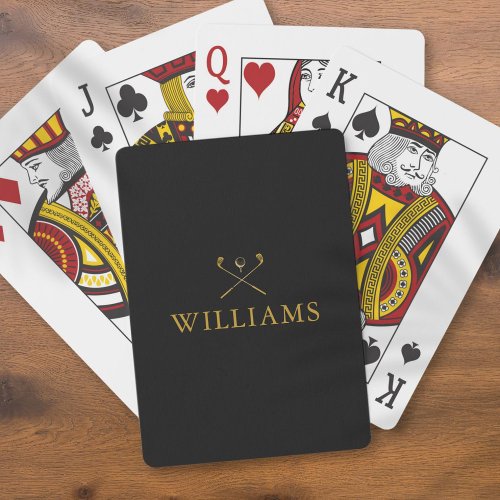 Personalized Name Black And Gold Golf Clubs Poker Cards