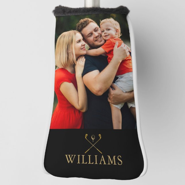 Personalized Name Black And Gold Photo Golf Head Cover (Rotate 90)