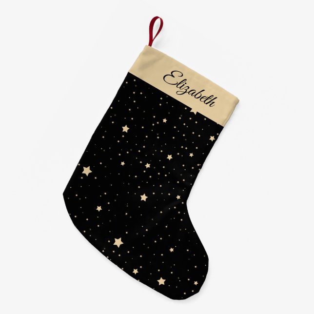 Personalized Name Black and Gold Starry Night  Small Christmas Stocking (Front (Hanging))