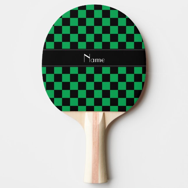 Personalized name black and green checkers ping pong paddle (Front)