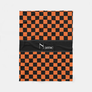 Personalized name black and orange checkers fleece blanket