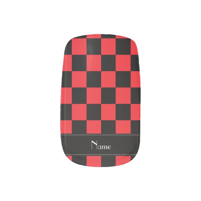 Personalized name black and red checkers minx nail art (Right Thumb)