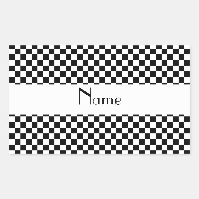 Personalized name Black and white checkers Rectangular Sticker (Front)