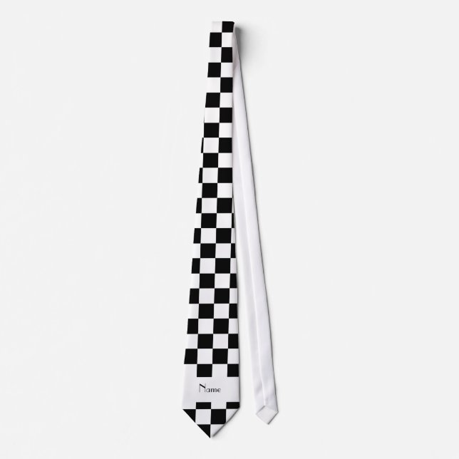 Personalized name Black and white checkers Tie (Front)