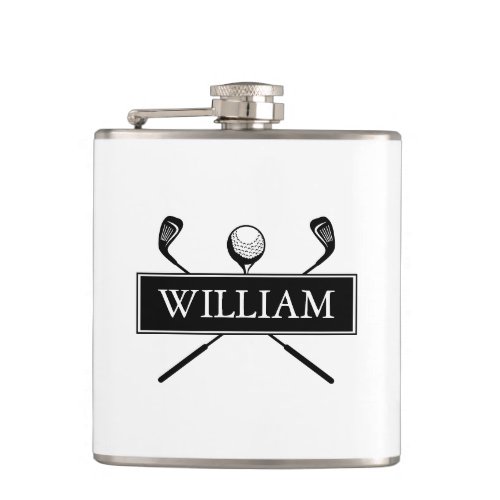 Personalized Name Black And White Clubs And Ball Flask