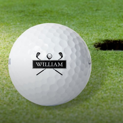 Personalized Name Black And White Clubs Golf Balls