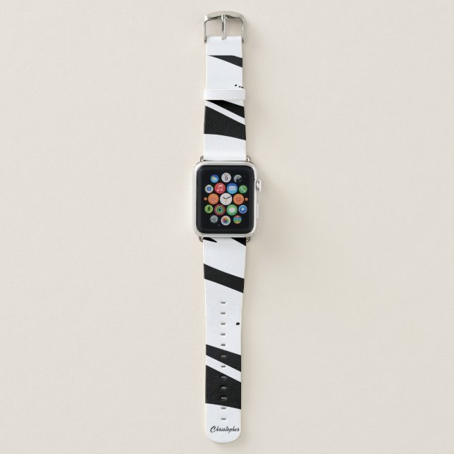 Personalized Name Black and White Cool Print Apple Watch Band (Front)