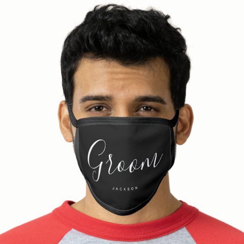 Personalized name black and white groom face mask