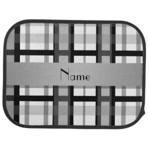 Personalized name black and white plaid car floor mat