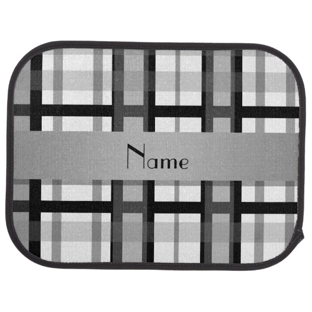 Personalized name black and white plaid car floor mat (Rear)