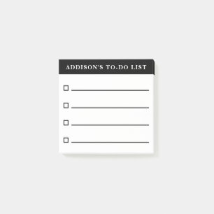 Personalized Name Black and White To Do List Post-it Notes