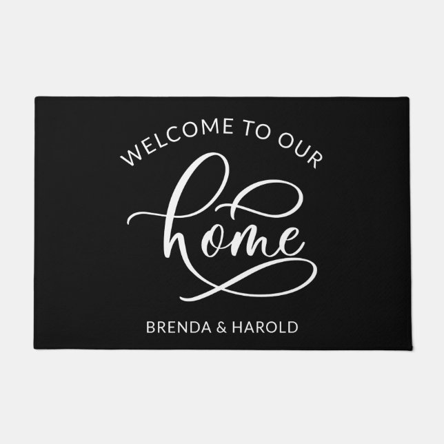 Personalized name black and white welcome  doormat (Front)