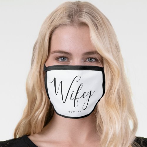 Personalized name black and white wifey face mask