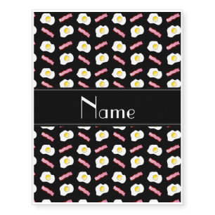 Personalized name black bacon eggs temporary tattoos
