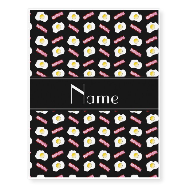 Personalized name black bacon eggs temporary tattoos (Front)