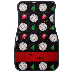 Personalized name black baseball birthday car floor mat