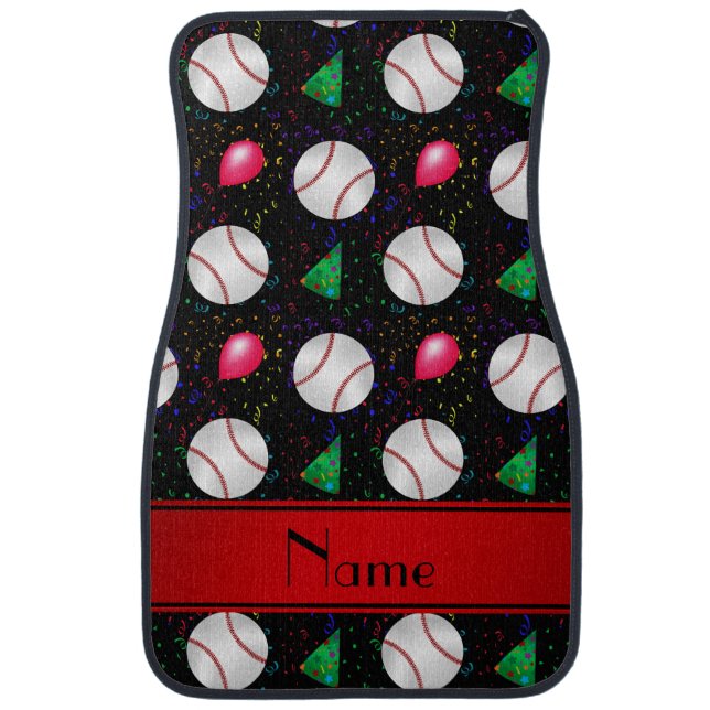 Personalized name black baseball birthday car floor mat (Front)