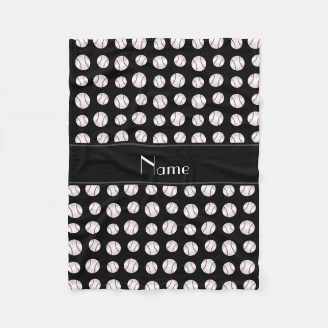 Personalized name black baseballs fleece blanket (Front)