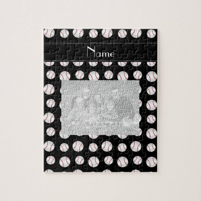 Personalized name black baseballs pattern jigsaw puzzle (Vertical)