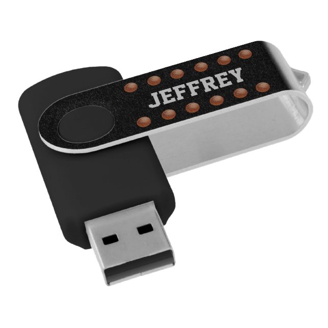 Personalized Name, Black Basketball  USB Flash Drive (Angled)