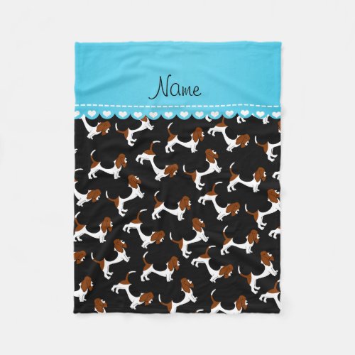 Personalized name black basset hound dogs fleece blanket