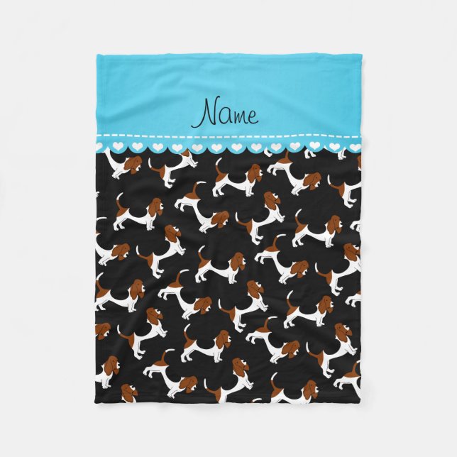 Personalized name black basset hound dogs fleece blanket (Front)