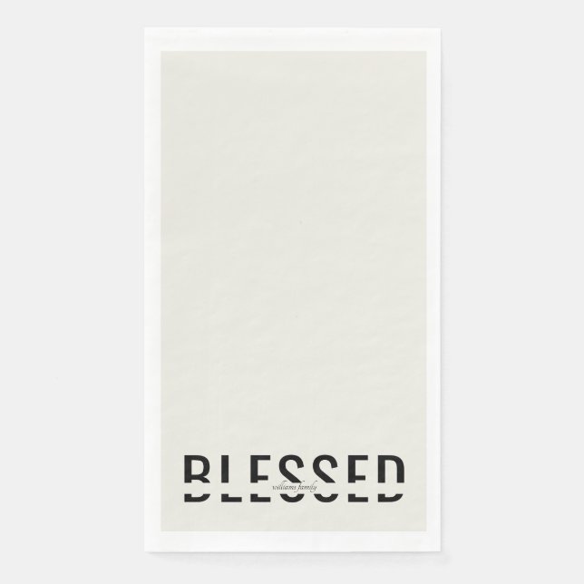 Personalized Name Black & Beige Blessed Holiday Paper Guest Towels (Front)