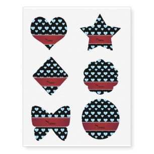 Personalized name black blue hearts temporary tattoos