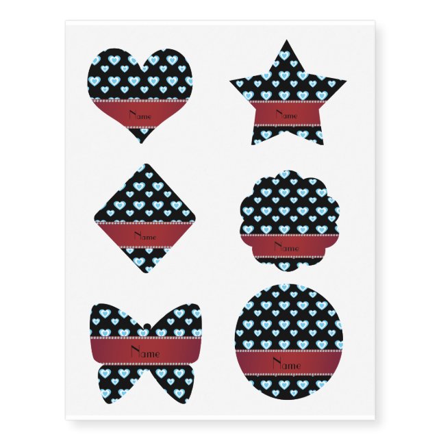 Personalized name black blue hearts temporary tattoos (Front)