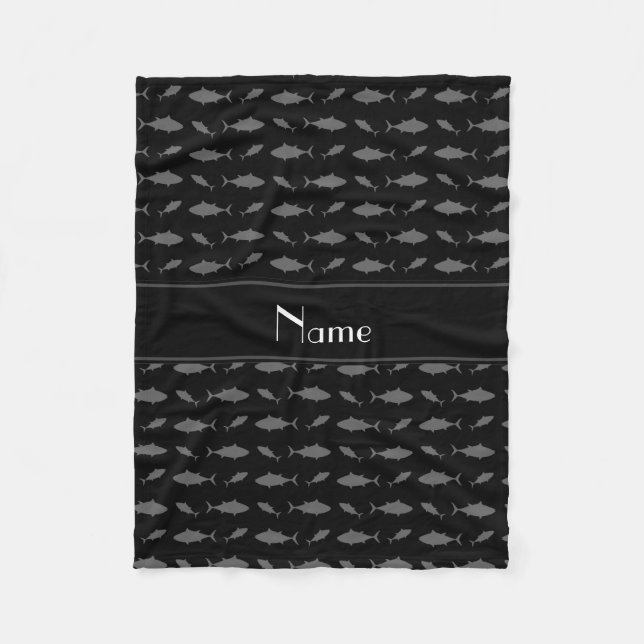 Personalized name black bluefin tuna pattern fleece blanket (Front)