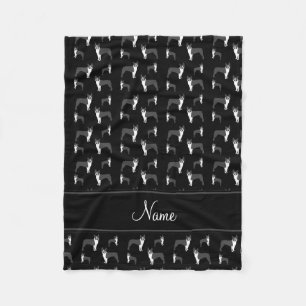 Personalized name black boston terrier fleece blanket